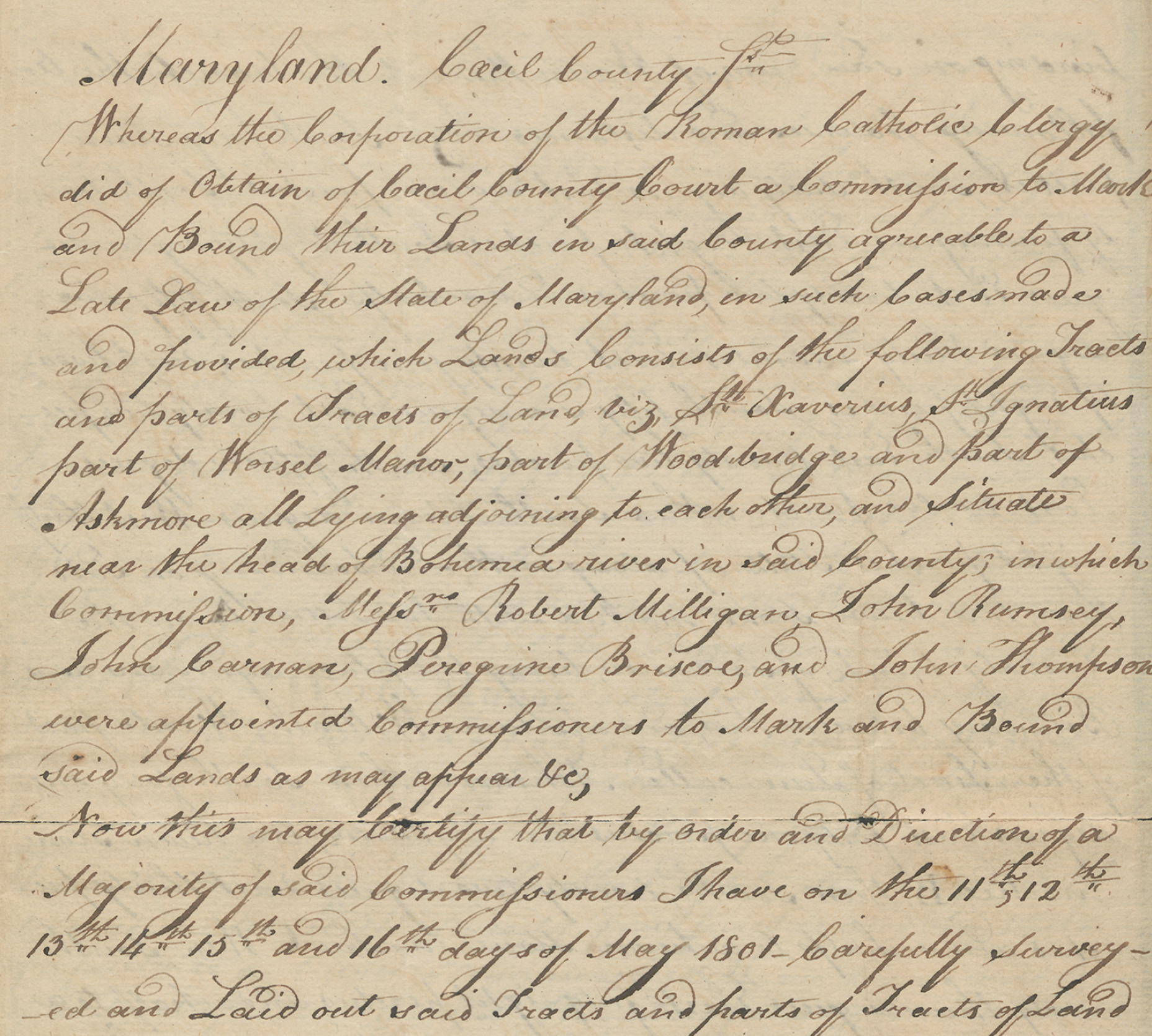 Handwritten survey of the Bohemia Manor property 1801